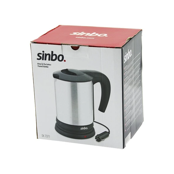 SİNBO SK-7371  12V  ARAÇ İÇİ KETTLE  PASLANMAZ ÇELİK  SU ISITICISI  0.8LT   120W   ÇAKMAKLIK FİŞLİ   PLASTİK KAPAK - KULP (Timya/Go1395)  197651 ürün görseli 1