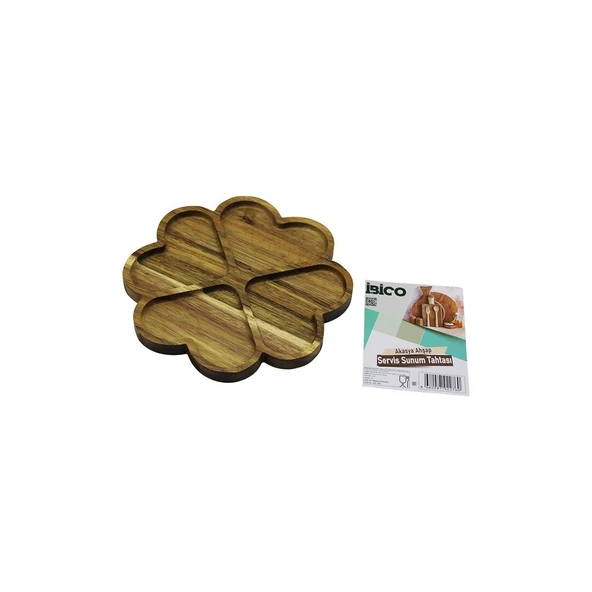AKASYA YUVARLAK  4 KALP BÖLMELİ  AHŞAP SERVİS SUNUM TEPSİ - TAHTASI  21 X 1.4CM (Timya/Go1395)  199669 ürün görseli 1