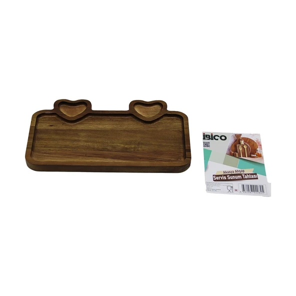 AKASYA DİKDÖRTGEN   3 BÖLMELİ=2İN1 KALP BÖLME+1  AHŞAP SERVİS SUNUM TEPSİ - TAHTASI  25 X 14 X 1.4CM (Timya/Go1395)  199677 ürün görseli 1