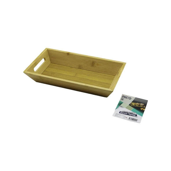 DİKDÖRTGEN=16X30CM  DERİN=4.5CM  AHŞAP BAMBU SUNUM TEPSİSİ ÇİFT OYMA KULPLU (Timya/Go1395)  199683 ürün görseli 1