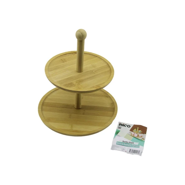 YUVARLAK  2 KATLI AHŞAP - BAMBU SERVİS SUNUM TAHTASI ÇAP: 20CM -- ÇAP:25CM (Timya/Go1395)  199680 ürün görseli 1