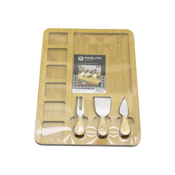 DİKDÖRTGEN  6+1 BÖLMELİ   MDF  KAHVALTI PEYNİR SUNUM PANOSU 3 BIÇAK=AHŞAP SAP 30X39.5CM (Timya/Go1395)  199710 ürün görseli 1