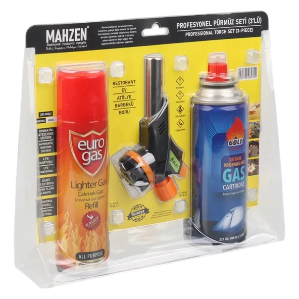 3 Parça Profesyonel Pürmüz Seti Pürmüz Torch Çakmak Başlık- Kamp Gazı 400ml- Çakmak Gazı 270 (Timya/Go1395)  200714 ürün görseli 1