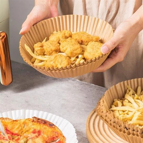 50 Adet Air Fryer Pişirme Kağıdı Tek Kullanımlık Yağ Geçirmez Yuvarlak Tabak Model PVC (Timya/Go1395)  201188 ürün görseli 1