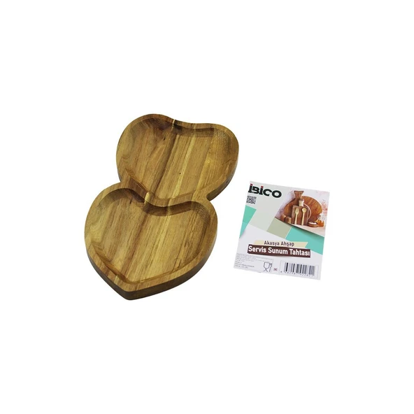 AKASYA KALPLİ  2 BÖLMELİ  AHŞAP SERVİS SUNUM TEPSİ - TAHTASI  25 X 14 X 1.4CM (Timya/Go1395)  199675 ürün görseli 1