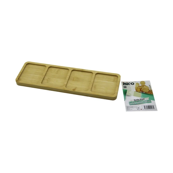 DİKDÖRTGEN  4 BÖLMELİ  AHŞAP BAMBU SERVİS SUNUM TEPSİ - TAHTASI  MİNİ TEPSİ   33 X 10 X 1.4CM (Timya/Go1395)  199715 ürün görseli 1
