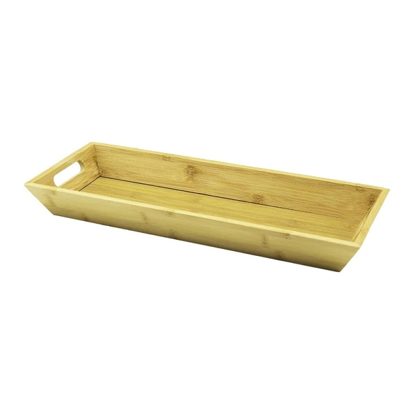 DİKDÖRTGEN ÇİFT KULPLU AHŞAP BAMBU SUNUM TEPSİSİ =16X40CM - DERİN=4CM (Timya/Go1395)  199704 ürün görseli 1