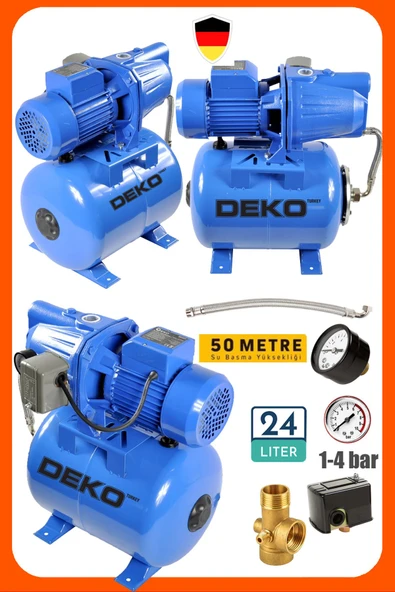 Deko Bakır Sargılı 1.5 Hp Jet Hidrofor + 24 Lt Tanklı Küre Seti Ev Ve Bahçe Otomatik Su Pompası ürün görseli 1