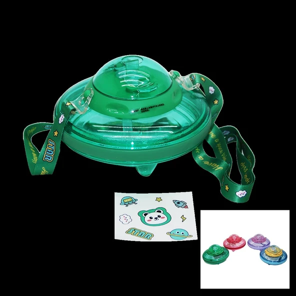 UFO MODELİ RENKLİ MİKA KRİSTAL SULUK MATARA PİPETLİ - TAŞIMA ASKILI 550ML ( HERHANGİ BİR RENK  GÖNDERİLİR )  (Timya/Go1395)  204564 ürün görseli 1