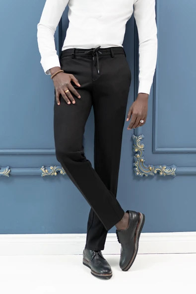 Regular Fit Armürlü Beli İplikli Astarsız Rayon Kışlık Kumaş Pantolon ürün görseli 1