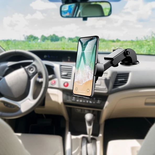 360 Derece Dönen Torpido Üstü Uzunluk Ayarlamalı Vantuzlu Teleskopik Araç Telefon Tutucu (Timya/Go1395)  204788 ürün görseli 1