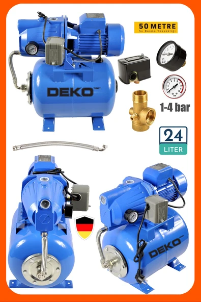 Deko Yüksek Basınçlı 1.5 HP Jet Hidrofor | 24 Lt Tank | Otomatik Hidrofor  | Ev – Villa – Bahçe ürün görseli 1
