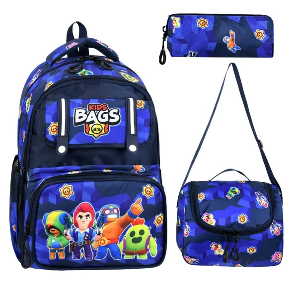 İlkokul Çantası Kids Bag 3'lü Set 42*30 Cm Beslenme Çantası Kalem Kutusu Ortopedik Erkek Çocuk ürün görseli 1