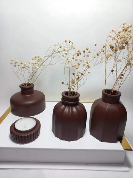 Modern Minimal Vazo Set 3'lü, Ev & Ofis Hediyelik, Dekoratif Obje, Chocolate Kahve ürün görseli 1