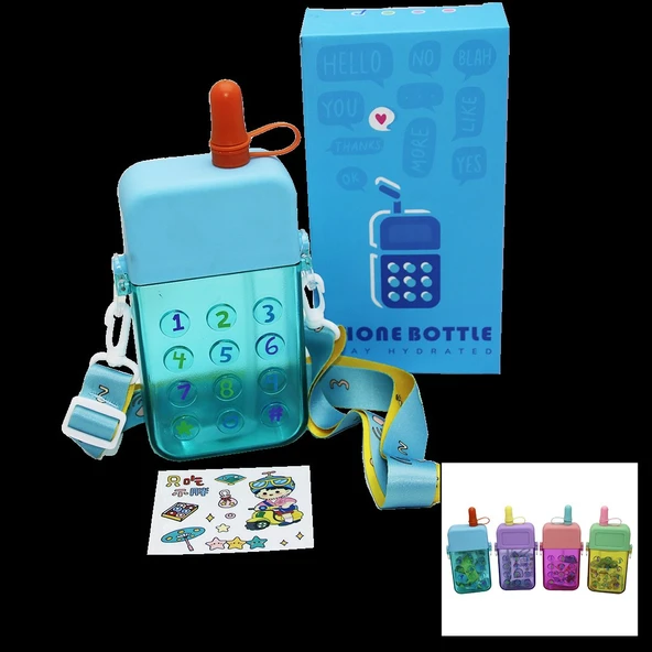 TELEFON MODELİ RENKLİ MİKA KRİSTAL SULUK MATARA PİPETLİ - VİDALI KAPAK - ASKILI 300ML (Timya/Go1395)  204568 ürün görseli 1