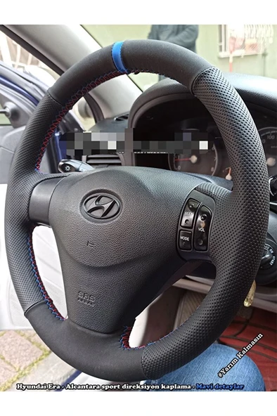 Hyundai Accent Era Araca Özel Direksiyon Kılıfı (Alcantra Nokta Yüzüklü) ürün görseli 1