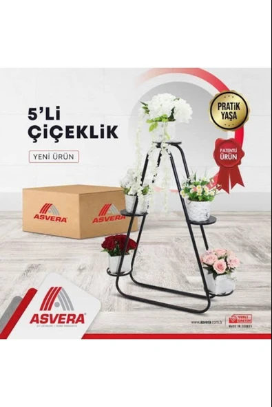 Asvera Üçgen 5 Katlı Dekoratif Çiçeklik Standı - Metal Çok Amaçlı Saksı Rafı Bahçe Düzenleyici ürün görseli 1