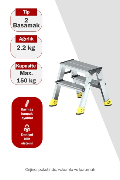 Asvera Alüminyum 2+2 Çift Çıkışlı A Tipi Merdiven - Hafif ve Paslanmaz Çift Taraflı Merdiven ürün görseli 1