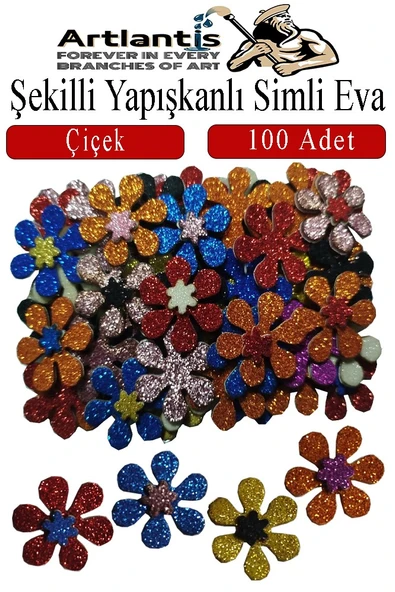 Şekilli Simli Eva Yapışkanlı Çiçek 100 lü 1 Paket Kendinden Yapışkanlı Simli Eva Sticker Okul Öncesi Kreş Ana Sınıfı ürün görseli 1