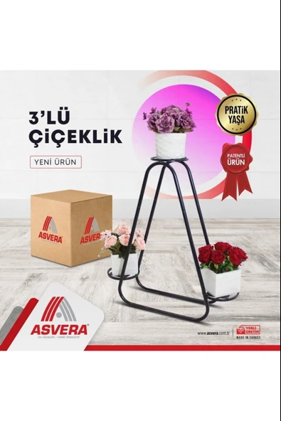 Asvera Üçgen 3 Katlı Dekoratif Çiçeklik Standı - Modern Metal Saksı Rafı Balkon Düzenleyici ürün görseli 1