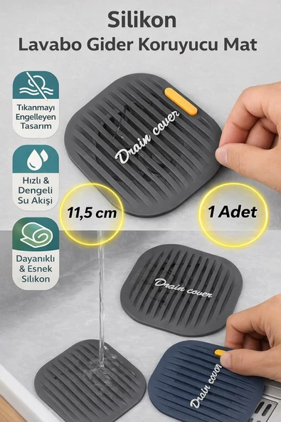 Süzgeç Süzgeçli Lavabo Gider Koruyucu Tıkanma Önleyici Silikon Mutfak Banyo Süzgeci Mat Gri - Gavm ürün görseli 1