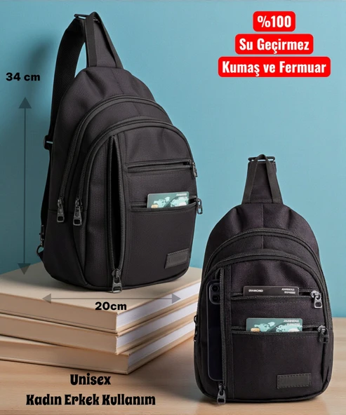 Crossbody Su Geçirmez Kumaş,Fermuar Çarpraz Askılı Unisex Omuz ve Bel Çantası ürün görseli 1