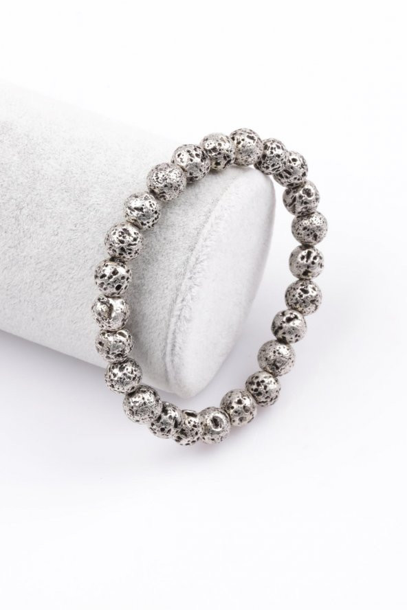 Lav Doğal Taş Gümüş Renkli Bileklik 8 mm Küre Kesim ürün görseli 1