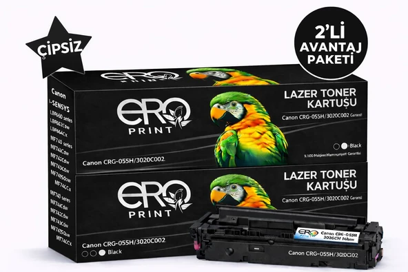 Canon CRG 055H Siyah Muadil Toner - 7500 Sayfalık Çipsiz Toner - 2'li Avantaj Paket ürün görseli 1