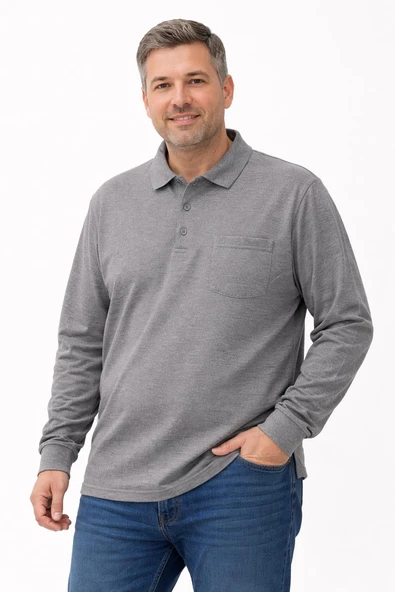 Ercan Büyük Beden Erkek Polo Yaka Uzun Kol Penye Sweatshirt - 7523 ürün görseli 1