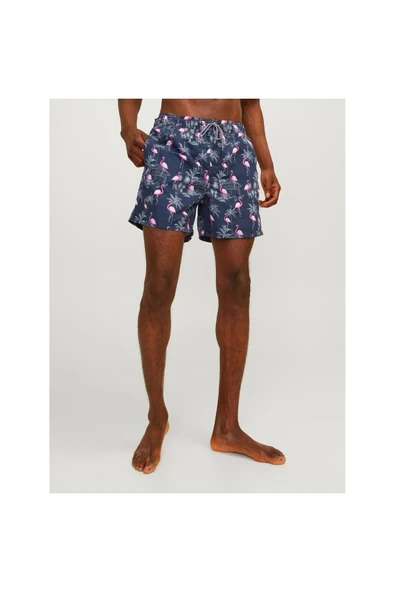 Jack&Jones Flamingo Desenli Erkek Plaj Şortu - Yazın Stilini Yakala! ürün görseli 1