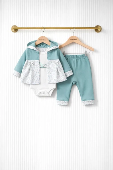 Çiçekli Hırkalı Kız Bebek Takım 3lü Set ürün görseli 1