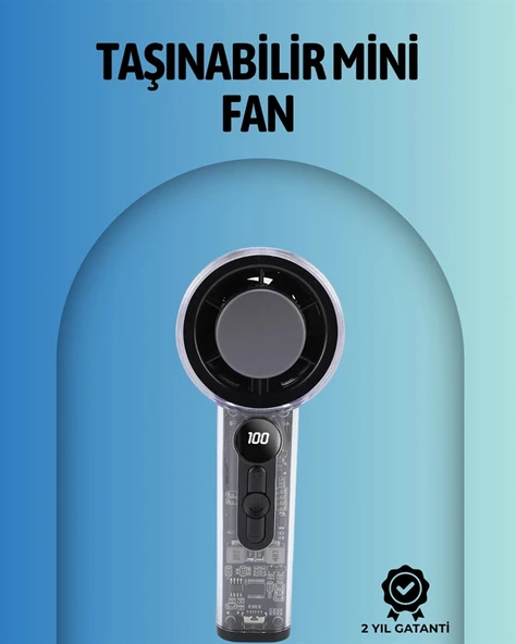 Şeffaf Kasa El Fanı | 5V 2A | 100 Kademeli Hava Akışı | Type-C Girişli ürün görseli 1
