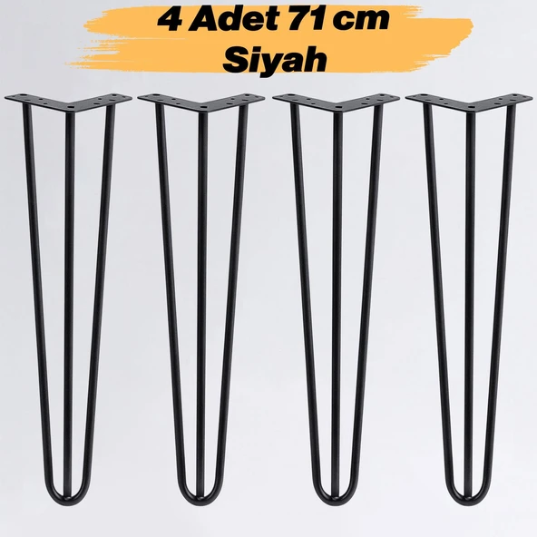 Sehpa Ayağı 71 cm Siyah Metal Masa Ayağı Dayanıklı Mobilya Destek Ayağı Yükseltici Model 4 Adet ürün görseli 1