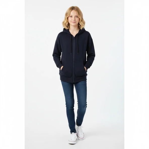 Fermuarlı Kapüşonlu Sweatshirt - Resim 2