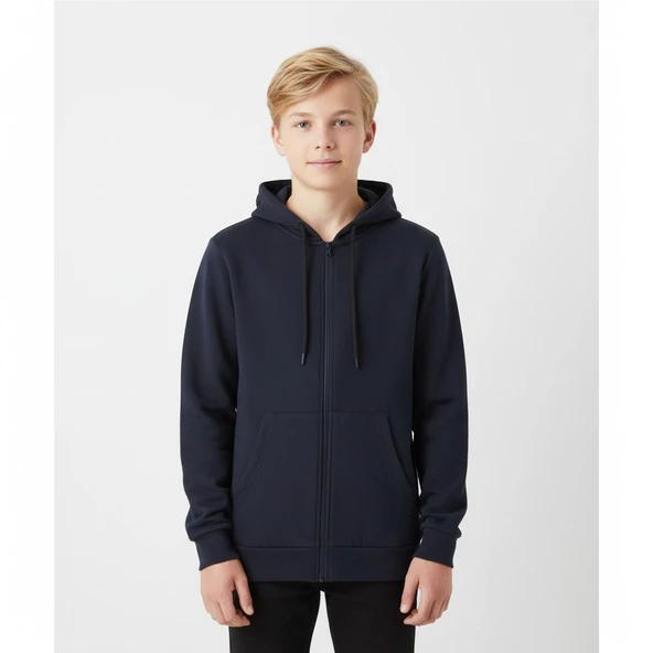 Fermuarlı Kapüşonlu Sweatshirt - Resim 3