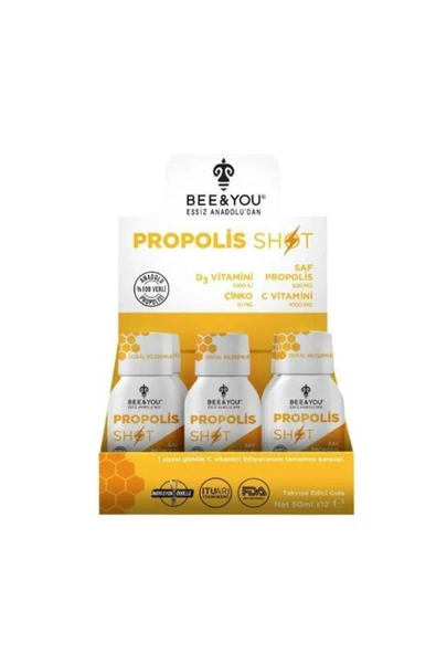 Bee & You Bee'o Up Çinko + D3 + C Vitamini Shot Propolis 50 ml 12'li ürün görseli 1