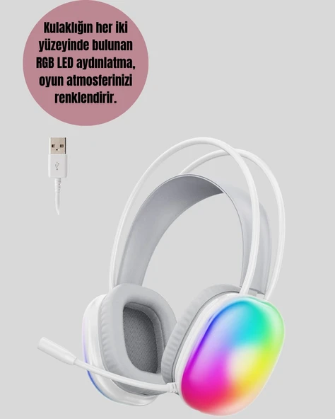 Type-C Şarjlı RGB Işıklı Bluetooth  Kulaklığı - Resim 3
