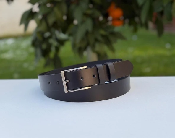 %100 Hakiki Deri Erkek Kemer Mat Siyah 3.5 cm ürün görseli 1