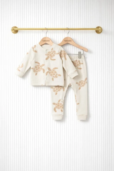 Kaplumbağa Desenli Önü Çıtçıtlı Bebek Pijama Takım ürün görseli 1