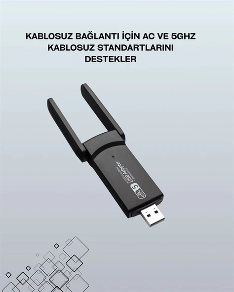 Tak-Çalıştır Özellikli Çift Bant WiFi Adaptör – 1200 Mbps ürün görseli 1