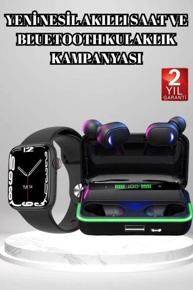 Ucuz ve Kaliteli Kulaklıklı Saat Seti Bluetooth Bağlantılı Akıllı Saat ve Kulaklık ürün görseli 1