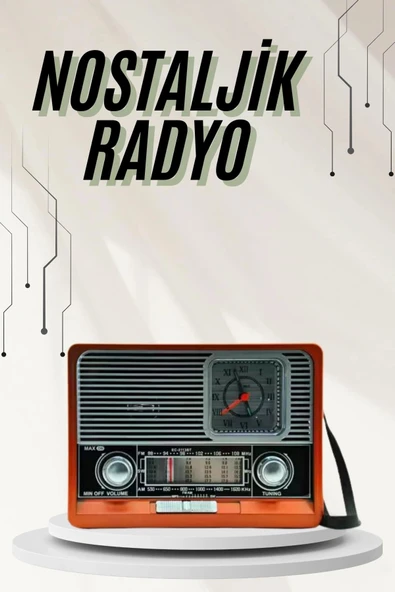 Saatli Fenerli Bluetooth Nostaljik Radyo AUX SD USB Girişli Bluetooth Hoparlör ürün görseli 1
