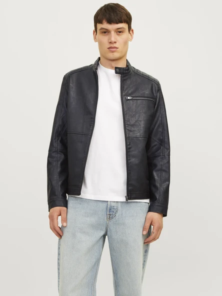 Jack&Jones Minimalist Deri Erkek Ceket - Regular Fit - Günlük Stil ürün görseli 1