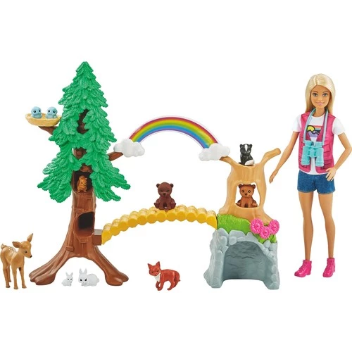 Orjinal Barbie Tropikal Yaşam Rehberi Barbie Bebek ve 10 Hayvan Figürü ürün görseli 1