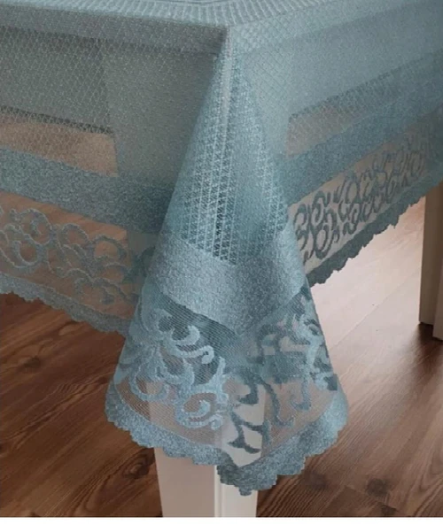 Raşel Örme 140x180 Pano Desenli Masa Örtüsü turkuaz mavi ürün görseli 1
