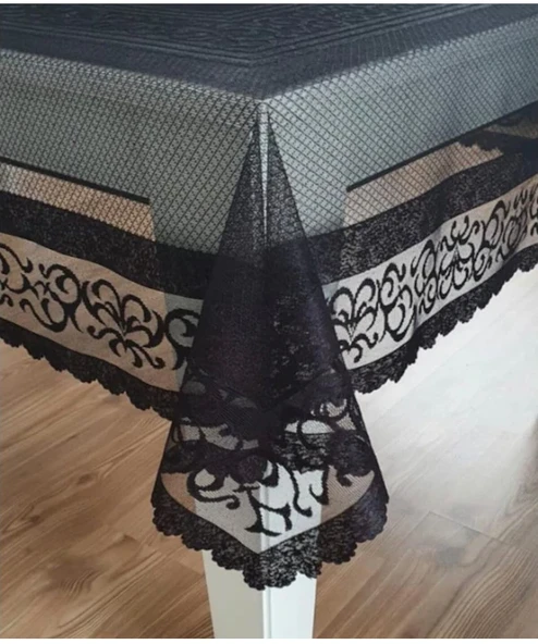 Raşel Örme 140x180 Pano Desenli Masa Örtüsü siyah ürün görseli 1