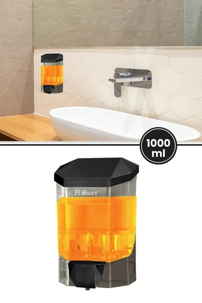 Flosoft Duvara Monte Siyah Sıvı Sabunluk F086S, Mutfak Banyo Duş Şampuan Dezenfektan Sabun Dispanseri 1000ml ürün görseli 1