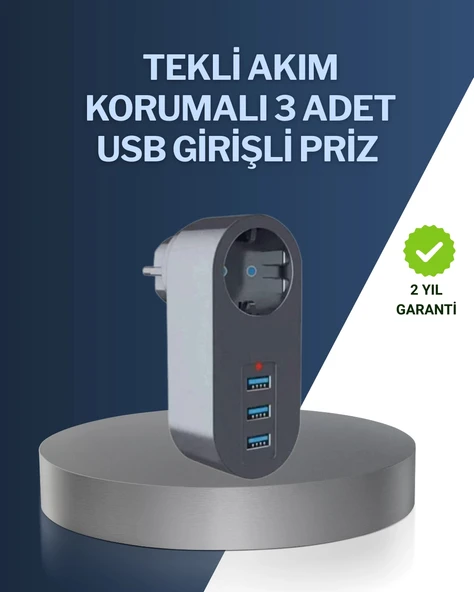 Çocuk Korumalı Termal Priz – 3'lü USB Şarj ve Akım Koruması ürün görseli 1