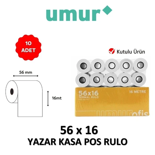 UMUR Yazar Kasa Pos Rulosu 56mm x 16mt - 10 Adet - KUTULU ürün görseli 1