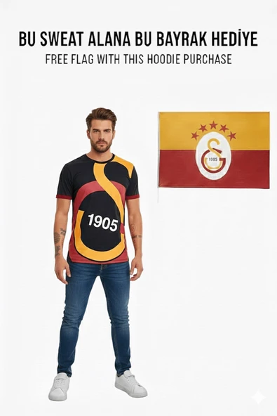 Galatasaray Lisanslı Unisex Siyah Arma T-Shirt BAYRAK Hediyeli ürün görseli 1